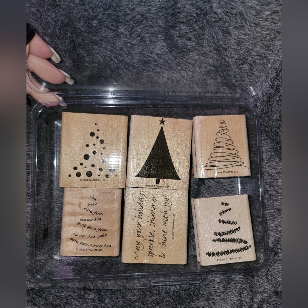 Stampin' Up! Holiday Tree Rubber Stamps Set - Black and Brown